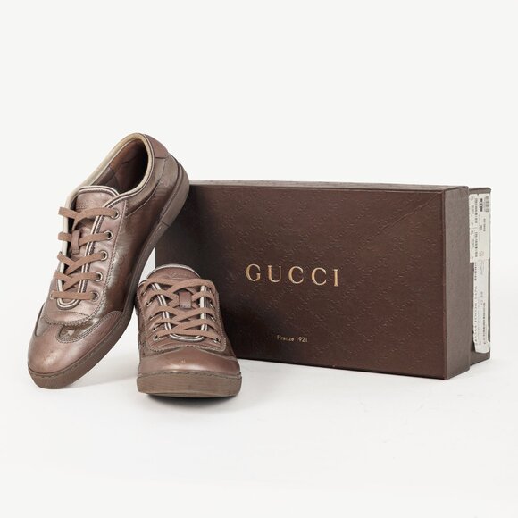 Gucci New Mauve GG Imprime & Miro Soft Metallic Leather Sneakers - Picture 12 of 12